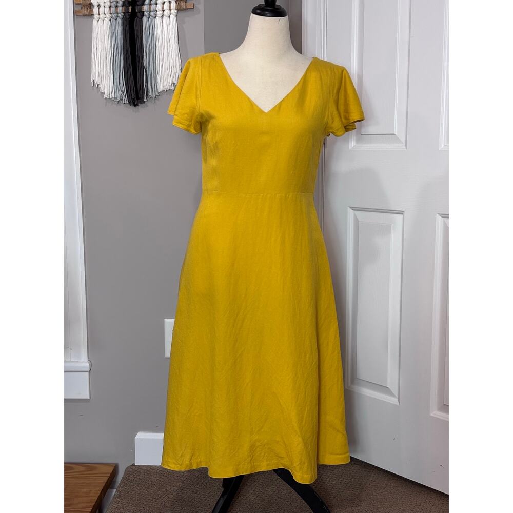 Ann Taylor Factory Sz 6 Linen Blend Yellow Dress Cottagecore Prairie